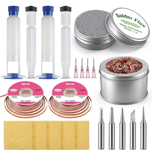 Soldering Tip Cleaning Kit | Include Flux Paste, Tip Tinner, Solder Wick, Iron Tips, Soldering Iron Tips Cleaner, Cleaning Sponge for Electronics Repair