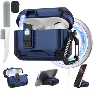 for AirPods Pro 3 Case with Magnetic Lock, Magsafe Compatible, Dark Blue | Phone Stand Design, Automatic Snap Switch Secure Cover with Cleaning Kit & Keychain, Shockproof Protective Cover for AirPods Pro 3 Case with Magnetic Lock, Magsafe Compatible, Dark Blue | Phone Stand Design, Automatic Snap Switch Secure Cover with Cleaning Kit & Keychain, Shockproof Protective Cover