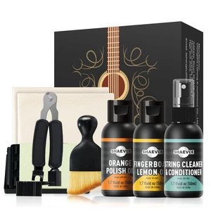 SHAEVLE Guitar Cleaning Kit for Acoustic & Electric Guitar | Orange Polish Oil, Fingerboard Lemon Oil, String Cleaner, Guitar String Winder, String Brush, Cleaning Cloth SHAEVLE Guitar Cleaning Kit for Acoustic & Electric Guitar | Orange Polish Oil, Fingerboard Lemon Oil, String Cleaner, Guitar String Winder, String Brush, Cleaning Cloth