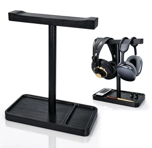 Dual Headphone Stand for Desk, Wood Headset Holder with Storage Base, Black | Easy Install, Solid Ash Wood, Holds 2 Headsets, Stable Anti-Tip Base,Fits for All Headsets Desk Holder for Gaming & Office Dual Headphone Stand for Desk, Wood Headset Holder with Storage Base, Black | Easy Install, Solid Ash Wood, Holds 2 Headsets, Stable Anti-Tip Base,Fits for All Headsets Desk Holder for Gaming & Office