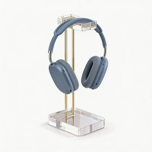 CHEENYA Acrylic Headphone Stand for Desk, Crystal Clear Headset Holder with Gold Metal Accent, Stable Non-Slip Base, Universal Gaming Headphone Hanger for PC Setup, Office & Home Desk Accessories