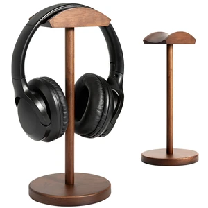 Plehood Walnut Wood Headphone Stand for Desk, Heavy Duty Wooden Headset Stand, Wide Compatibility Gaming Headset Hanger Holder, Stylish Desk Accessories for Home & Office