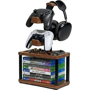 Game Controller Holder with Headphone Stand & Video Game Storage for Desk | Wood Gaming Equipment Accessories for PS5/Xbox/Switch and Headset Holder Holds 1 Headset & 2 Controller - Gamer Gift for Men Game Controller Holder with Headphone Stand & Video Game Storage for Desk | Wood Gaming Equipment Accessories for PS5/Xbox/Switch and Headset Holder Holds 1 Headset & 2 Controller - Gamer Gift for Men