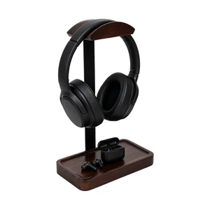 XIHIRCD Wooden Headphone Stand, Wooden Headset Holder for Desk with Base | Solid Acacia Wood Headphone Stand Desktop Earphone Display Hanger for Home Office Gaming Desk, with Installation Accessories