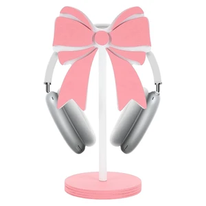 WEBEEDY Pink Bow Wood Headphone Stand Cute Pine Wood Gaming Headset Holder | with Large Base, for Desk Space Saving Organizer Desktop Setup Accessories, Room Decor, 9.84*4.72INCH WEBEEDY Pink Bow Wood Headphone Stand Cute Pine Wood Gaming Headset Holder | with Large Base, for Desk Space Saving Organizer Desktop Setup Accessories, Room Decor, 9.84*4.72INCH