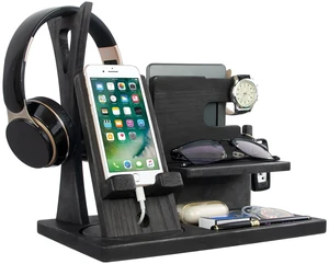 Gift for Men Nightstand Organizer with Headphone Stand & Rotating Phone Stand, Stylish Headphone Holder to Keep Desk Accessories for Men Organized, Unique Dad Birthday Gift, Gifts for Boyfriend Gift for Men Nightstand Organizer with Headphone Stand & Rotating Phone Stand, Stylish Headphone Holder to Keep Desk Accessories for Men Organized, Unique Dad Birthday Gift, Gifts for Boyfriend