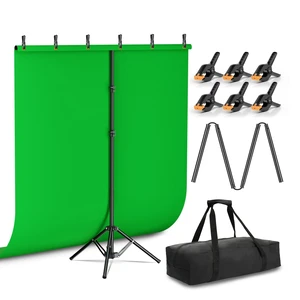 Emart 5x6.5ft Green Screen Backdrop Kit with T-Shape Stand and 6 Clamps | Reverse folding base for easy storage & transportperfect for Photography, Photoshoot, Studio Video Recording, Streaming