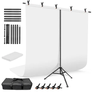 White Backdrop with Stand, 6.5x8.2FT Background with 7.5x7.9FT Stand | Wider backdrop with stand kit, adjustable, portable, carry bag & 5 clamps, white photo backdrop for photography video studio White Backdrop with Stand, 6.5x8.2FT Background with 7.5x7.9FT Stand | Wider backdrop with stand kit, adjustable, portable, carry bag & 5 clamps, white photo backdrop for photography video studio
