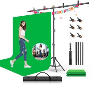 Green Screen Backdrop with Stand Kit, BEIYANG 6.5 X 5 Ft Portable Backdrop Stand Kit with Carrying Bag and 5 Clamps for Streaming, Video conferences and interviews