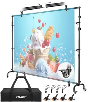 EMART 10x7.7ft Rolling Backdrop Stand with Wheels Movable Banner Stand | Adjustable Back Drop Stand for Party with 4 Clamps, 4 clips for Photography Studio, Wedding, Baby Shower, Events Decoration EMART 10x7.7ft Rolling Backdrop Stand with Wheels Movable Banner Stand | Adjustable Back Drop Stand for Party with 4 Clamps, 4 clips for Photography Studio, Wedding, Baby Shower, Events Decoration