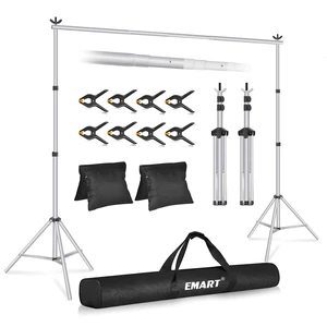 EMART Backdrop Stand 10x7FT Adjustable Back Drop Stand for Party -Silver | Background Stand Backdrop with 8 Clamps, 2 Sandbags for Photography, Wedding, Baby Shower, Events Decoration, Photo Studio