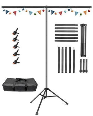 Hemmotop T Shape Backdrop Stand 8x7.5ft(HxW) Portable | Threaded Connection, Same Pipe Size, Extra Sturdy, with 5 Clips and Carry Bag, for Birthday, Baby Shower Party, Photoshoot