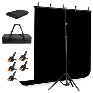 Emart 6.5x5ft Black Photo Backdrop Stand Kit with T-Shape Stand | Portable lightweight T-shaped metal stand for easy setupsuitable for portrait photography, live streaming, content recording
