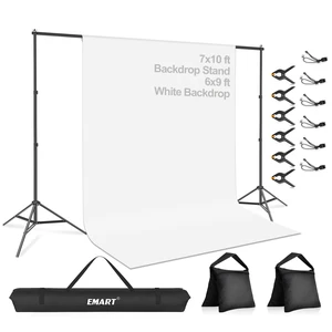 EMART 7x10 FT Photo Backdrop Stand Kit with 6x9FT White Backdrop, Studio | Background Stand Backdrop-White, 6Clamps&Clip, 2Sandbags for Photography Studio, Video Recording, Live Stream, Zoom, Portrait EMART 7x10 FT Photo Backdrop Stand Kit with 6x9FT White Backdrop, Studio | Background Stand Backdrop-White, 6Clamps&Clip, 2Sandbags for Photography Studio, Video Recording, Live Stream, Zoom, Portrait