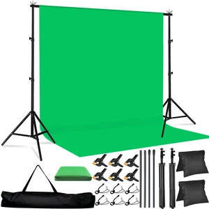 10x7 FT Green Screen Backdrop Kit with Stand, Portable Green Screen Background Support System, Premium Polyester Backdrop for Video Recording, Photography Studio, Virtual Backgrounds, Events