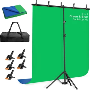 EMART Blue Green Screen Backdrop Kit, 5x6.5ft Portable T-Shape | Reverse Folding Base, Stand with 2-Sided Reversible Background for Photography, Zoom, Streaming and Studio Video Recording EMART Blue Green Screen Backdrop Kit, 5x6.5ft Portable T-Shape | Reverse Folding Base, Stand with 2-Sided Reversible Background for Photography, Zoom, Streaming and Studio Video Recording