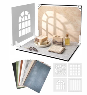 NOBITIGH Product Photography Backdrops Kit, 16.5 x 11.7 inch, 22 Designs | 11 Double-Sided Photo Backdrops with 4 shadow props for food photography, jewelry, handmade products and UGC content.