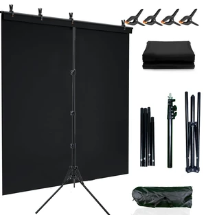 5x6.5ft Portable Black Screen Backdrop Kit with Stand - Includes Carry Bag & Clamps, Foldable Green ScreenBackground for Streaming, Video Recording, Zoom Meetings, Photography 5x6.5ft Portable Black Screen Backdrop Kit with Stand - Includes Carry Bag & Clamps, Foldable Green ScreenBackground for Streaming, Video Recording, Zoom Meetings, Photography