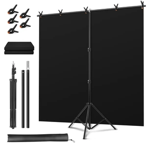 Black Screen Backdrop Kit, Portable Blackscreen Background with T-Shaped Stand, 5 Clamps & Carrying Bag for Photography, Streaming, Zoom, Gaming, (Black, 6.5 Feet X 5.0 Feet)