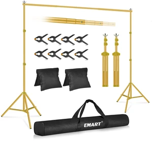 EMART Backdrop Stand 10x7FT Adjustable Back Drop Stand for Party -Gold | Background Stand Backdrop with 8 Clamps, 2 Sandbags for Photography, Wedding, Baby Shower, Events Decoration, Photo Studio