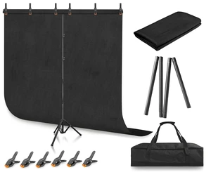 Jiang&Rong Black Screen Backdrop Stand Kit 5x7.5FT with Reverse FoldingBase | Portable T-Shape Background Stand for Photography, Streaming, Video Recording, Includes Carry Bag & 6 Clamps