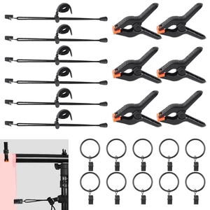 Swpeet 22Pcs Photography Backdrop Clips Clamps Assorments Kit, 10Pcs Curtain Rings with Clips, 6Pcs Backdrop Spring Clamps and 6Pcs Leather Background Clips Holder Swpeet 22Pcs Photography Backdrop Clips Clamps Assorments Kit, 10Pcs Curtain Rings with Clips, 6Pcs Backdrop Spring Clamps and 6Pcs Leather Background Clips Holder