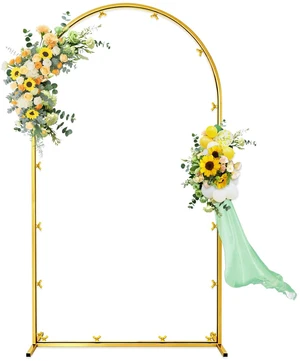 6 ft Wedding Arch Backdrop Stand, Gold Metal Party Background Frame | For ceremony, baby shower, birthday, bridal, photo backdrop. Sturdy square base, ground nails for garden & balloon decoration 6 ft Wedding Arch Backdrop Stand, Gold Metal Party Background Frame | For ceremony, baby shower, birthday, bridal, photo backdrop. Sturdy square base, ground nails for garden & balloon decoration