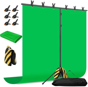 Green Screen Backdrop with Stand, 8x5.3ft Portable Greenscreen Background with Stand, T-Shape Green Screen Stand kit with 6 Spring Clamps, Sandbag, Carry Bag for Zoom, Video Green Screen Backdrop with Stand, 8x5.3ft Portable Greenscreen Background with Stand, T-Shape Green Screen Stand kit with 6 Spring Clamps, Sandbag, Carry Bag for Zoom, Video