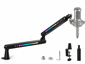 RGB Low Profile Microphone Boom Arm Desk Mount for Gaming Streaming | 3/8 to 5/8 Screw Adapter,Cable Management, Aluminum Design,4.4 lb Weight Capacity,20 RGB Modes,Adjustable Angle RGB Low Profile Microphone Boom Arm Desk Mount for Gaming Streaming | 3/8 to 5/8 Screw Adapter,Cable Management, Aluminum Design,4.4 lb Weight Capacity,20 RGB Modes,Adjustable Angle