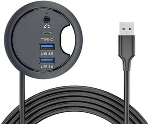 AJMRTC Desk Grommet USB3.0 Hub, Flush Mount 5Gbps Desktop Dock, 2 Type-A, USB-C, 3.5mm Audio, 4.9Ft Cord for 60mm/2.36" Desk Hole, Cable Management, Home Office Gaming PC Laptop AJMRTC Desk Grommet USB3.0 Hub, Flush Mount 5Gbps Desktop Dock, 2 Type-A, USB-C, 3.5mm Audio, 4.9Ft Cord for 60mm/2.36" Desk Hole, Cable Management, Home Office Gaming PC Laptop