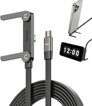 AJMRTC 2Pack 5Ft 240W USB C to USB C Fast Charging Cable with Foldable Phone Stand, 90 Degree Right Angle Flat Cord, Multi-Functional T-Shaped Invisible Phone Holder, Ultra Fast Charger Cable Black AJMRTC 2Pack 5Ft 240W USB C to USB C Fast Charging Cable with Foldable Phone Stand, 90 Degree Right Angle Flat Cord, Multi-Functional T-Shaped Invisible Phone Holder, Ultra Fast Charger Cable Black