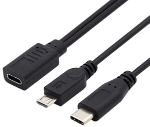 AJMRTC USB-C Female to USB-C Male & Micro USB Male Splitter Extension Cable, USB 3.1 Dual Output Splitter Cord for Charging & Data Sync, Works for Phone, Tablet, Power Bank, Camera, Laptop USB-C Devic AJMRTC USB-C Female to USB-C Male & Micro USB Male Splitter Extension Cable, USB 3.1 Dual Output Splitter Cord for Charging & Data Sync, Works for Phone, Tablet, Power Bank, Camera, Laptop USB-C Devic