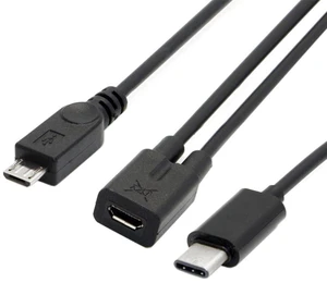 AJMRTC 2-Port Micro USB Female to USB 3.1 Type-C Male & Micro USB Male Y Splitter Extension Charge Cable, 28AWG Black Cord, Dual Output Charging Splitter Cable for Android Phones, Power Banks, Tablets AJMRTC 2-Port Micro USB Female to USB 3.1 Type-C Male & Micro USB Male Y Splitter Extension Charge Cable, 28AWG Black Cord, Dual Output Charging Splitter Cable for Android Phones, Power Banks, Tablets