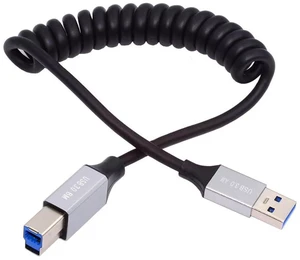 AJMRTC USB 3.0 Type A to Type B Coiled Stretch Cable 100cm, 5Gbps High Speed Retractable Spring Extension Cord, USB3.0 A Male to B Male Data Cable for Printer, Hard Disk, Digital Camera and USB-B Devi