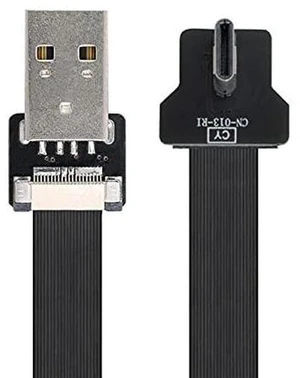 AJMRTC 90 Degree Right Angled USB 2.0 Type-A Male to USB-C Male Flat Slim FPC Ribbon Cable, 200cm Low Profile Flexible Data Charging Cord for FPV Drone, External Disk, Smartphone, Camera & Small Elect