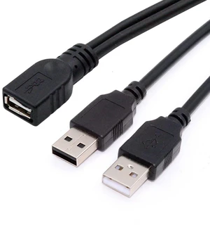 AJMRTC 20cm Dual USB2.0 Type-A Male to Single Type-A Female Extra Power Data Cable, Dual Male USB Y Splitter Cord for Disk Drive, SSD, Printer, Scanner, External Hard Drive USB Powered Devices