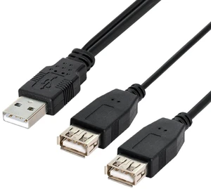 AJMRTC 20cm Dual USB2.0 Type-A Female to Single Type-A Male Extra Power Data Y Splitter Cable, Cord for Disk Drive, SSD, Printer, Scanner, External Hard Drive USB Powered Devices