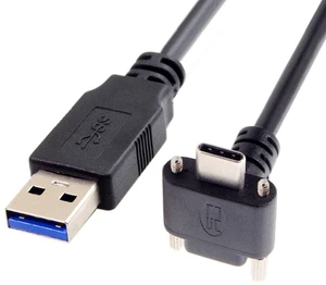 AJMRTC 90 Degree Up/Down Angled USB 3.1 Type-C Dual Screw Locking to USB3.0 Male Data Cable 120CM, Panel Mount Lockable Type-C Cord for Industrial Camera, Machine Vision, Stable High Speed Data Transm AJMRTC 90 Degree Up/Down Angled USB 3.1 Type-C Dual Screw Locking to USB3.0 Male Data Cable 120CM, Panel Mount Lockable Type-C Cord for Industrial Camera, Machine Vision, Stable High Speed Data Transm