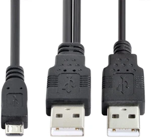 AJMRTC Y Splitter Dual USB2.0 Type-A Male to Micro USB 5-Pin Male Extra Power Data Cable 60CM, USB 2.0 Cord for External Disk Drive, SSD, Digital Camera, MP4, Solve Insufficient Power Issue