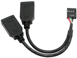 AJMRTC USB 2.0 9Pin Male 1 to 2 Splitter Cable, USB 3.1 Type E Key-A Female Front Panel Socket to 9Pin Mainboard Header Extension Cord 0.49FT for PC Motherboard Chassis