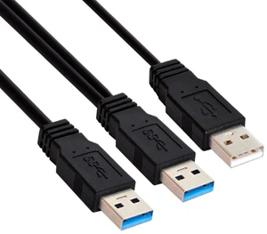 AJMRTC Dual USB3.0 Type-A Male to Single USB3.0 Type-A Male Y Splitter Cable 60cm, Extra Power & Data Cord for 2.5" External Disk, SSD, Printer, Scanner, Solve Insufficient Power Recognition Issue