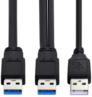 AJMRTC USB3.0 Y Splitter Cable 60cm, Dual Type-A Male Connectors to Single Type-A Male, Extra Power & Data Cord for External Disk Drive, SSD, Printer, Scanner, Fix Low Power and Hard Disk Recognition