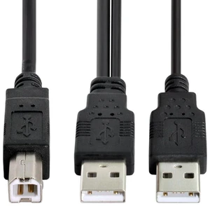 AJMRTC Dual USB2.0 Type-A Male Y Splitter Cable to USB Type-B Male 60cm, 480Mbps Extra Power & Data Cord for 2.5" Disk Drive, SSD, Printer, Scanner, Solves Insufficient USB Power Issue