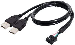 AJMRTC Motherboard 9Pin 10Pin Female Header Housing to Dual USB 2.0 Male Type-A Cable 50cm, Internal USB 2.0 Front Panel Header Adapter Wire, 480Mbps Data Transfer for PC Case Motherboard USB Expansio