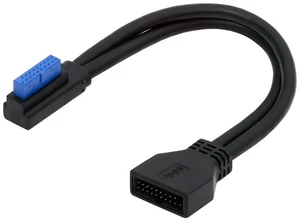AJMRTC 5Gbps USB 3.0 20Pin 19Pin Male Low Profile Left Angled to Female Extension Cable, 90 Degree Internal Header Cord for Desktop Motherboard, Space Saving for PC Front Panel USB Connection