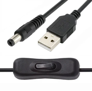 AJMRTC USB2.0 Type-A to DC 5.5x2.1mm Plug Power Extension Cable with On Off Switch Button, 5V DC Power Cord for Desk Lamp, Fan, Camera, Convenient Manual Power Control Without Unplugging