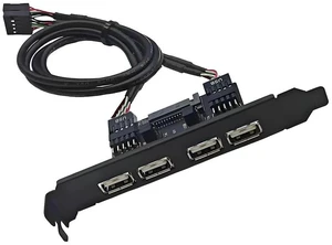 AJMRTC 4 Ports USB2.0 Female Internal Panel Mount Cable, 9Pin Motherboard Header Baffle Cord with Extra SATA Power, 12cm Metal Bracket for PC Case Expansion
