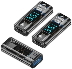 AJMRTC 3PCS USB-C to USB Type-A Smart LED Display Tester, Female to Female Adapter Detector, Real-Time Current & Voltage Monitoring, Fast Charging Power Meter for USB-C and USB-A Devices AJMRTC 3PCS USB-C to USB Type-A Smart LED Display Tester, Female to Female Adapter Detector, Real-Time Current & Voltage Monitoring, Fast Charging Power Meter for USB-C and USB-A Devices