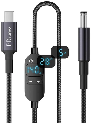 AJMRTC USB-C Input to DC 5.5*2.5mm PD Power Trigger Cable with Smart LED Display, Adjustable 20V/15V/12V/9V/5V Output, Support 65W/100W/140W PD Charging Converter Cord for Laptops with 5.5×2.5mm DC AJMRTC USB-C Input to DC 5.5*2.5mm PD Power Trigger Cable with Smart LED Display, Adjustable 20V/15V/12V/9V/5V Output, Support 65W/100W/140W PD Charging Converter Cord for Laptops with 5.5×2.5mm DC