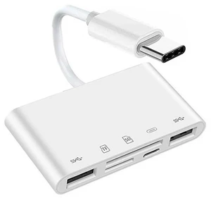AJMRTC 5-in-1 USB-C Multiport Card Reader Adapter, USB2.0 Type-C to TF Micro SD SDXC, Dual USB3.0 Female Ports with 27W PD Charging, OTG Converter for Laptop, Tablet, Smartphone AJMRTC 5-in-1 USB-C Multiport Card Reader Adapter, USB2.0 Type-C to TF Micro SD SDXC, Dual USB3.0 Female Ports with 27W PD Charging, OTG Converter for Laptop, Tablet, Smartphone